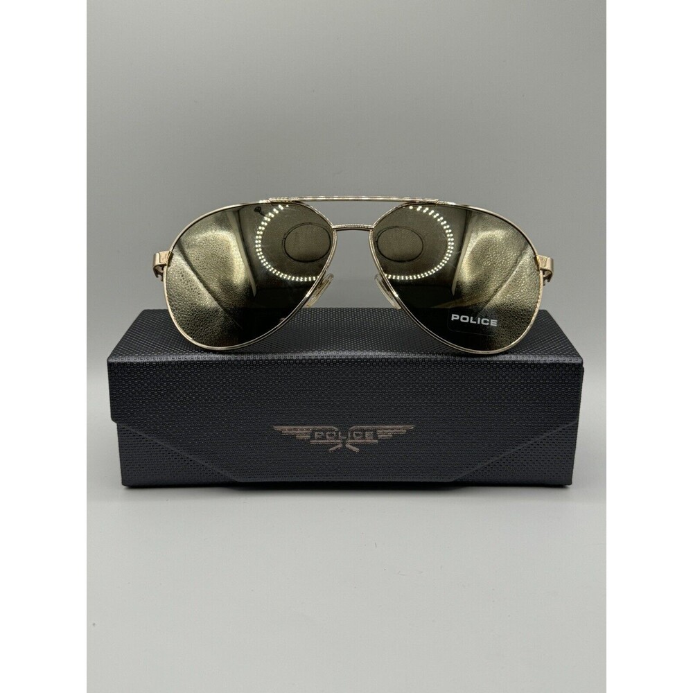 Police SPLB37 Gold Aviator Designer Sunglasses NEW Retail $300+